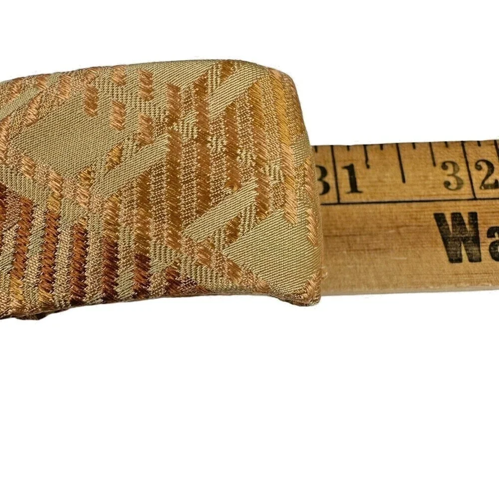 La Vita DiModa Tie Mens Beige Bronze Geo Stripe 100% Silk Necktie Jacquard Italy